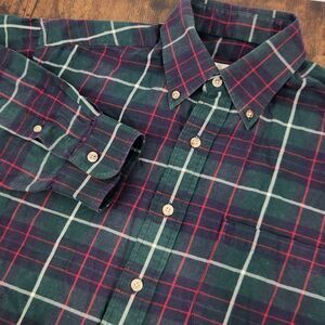 Viyella Shirt Mens Large Blue Green Red Plaid Cotton Wool Button‎ Down LS VTG